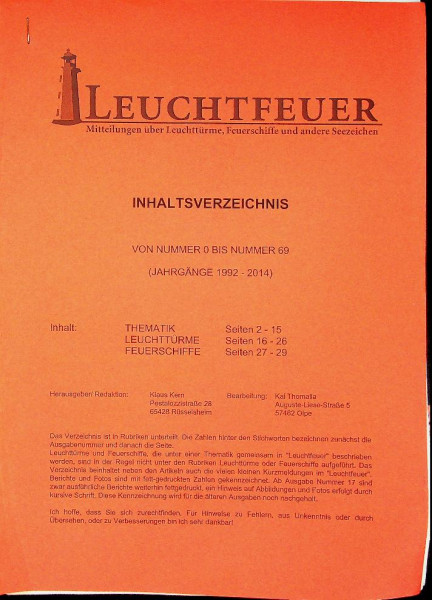 Leuchtfeuer Magazine Inhaltsverzeichnis