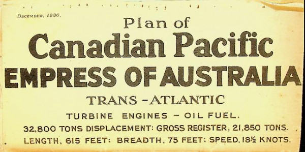 Plan of Canadian Pacific Empress of Australia