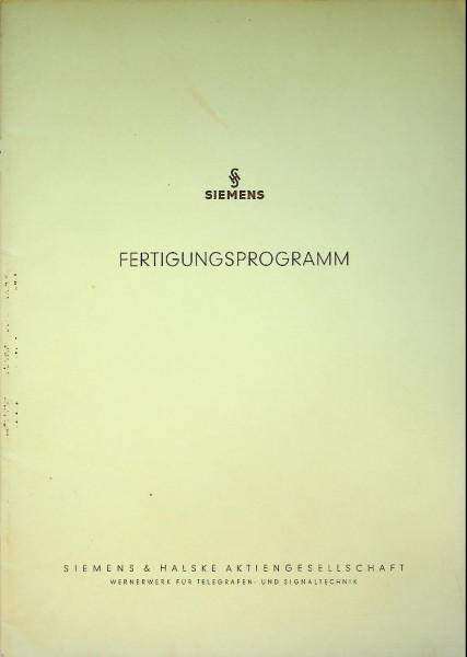 Catalogue Siemens 1956, Fertigungsprogramm